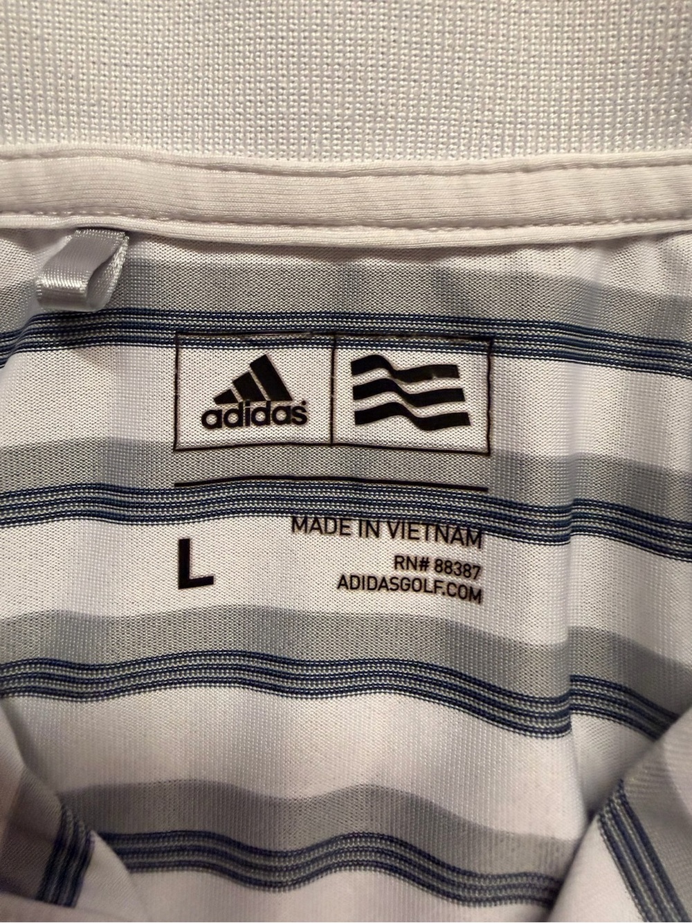 adidas Mens Large‎ White Gray Striped Golf Polo Shirt Short Sleeve - Picture 3 of 3